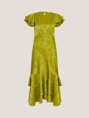 Monsoon Green Ester Satin Ruffle Midi Dress - Image 5 of 5