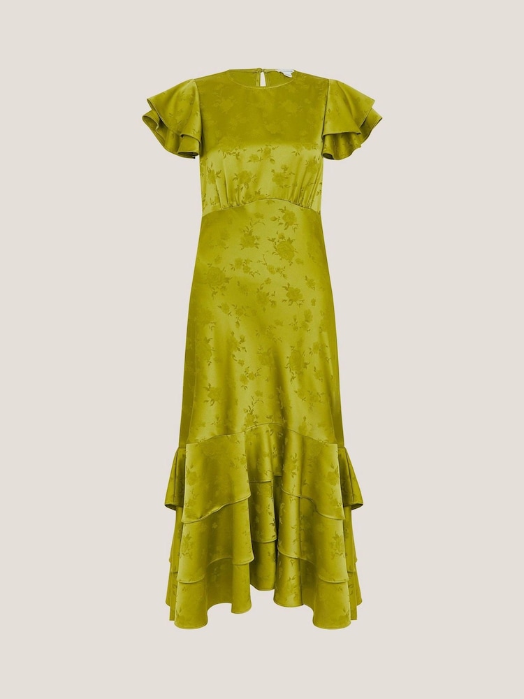 Monsoon Green Ester Satin Ruffle Midi Dress - Image 5 of 5