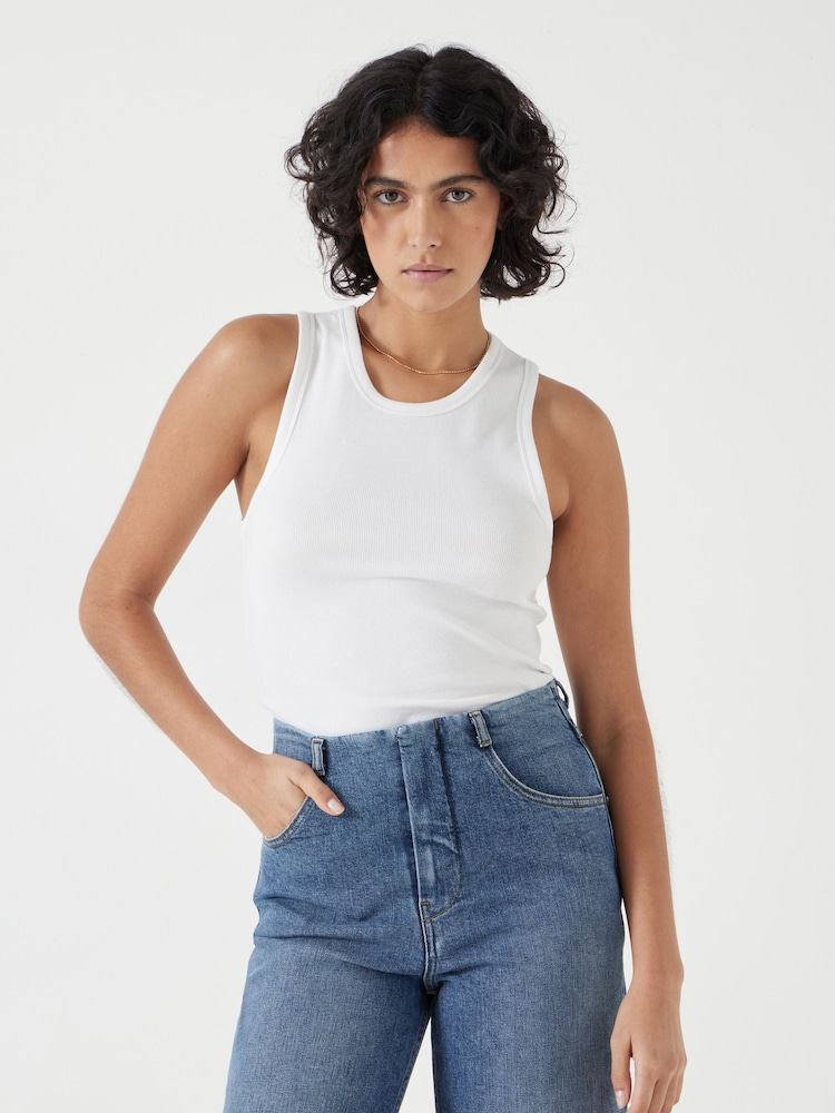 Hush White High Neck Ribbed Vest - Image 1 of 6