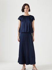 Hush Blue Satin Maxi Skirt - Image 2 of 5
