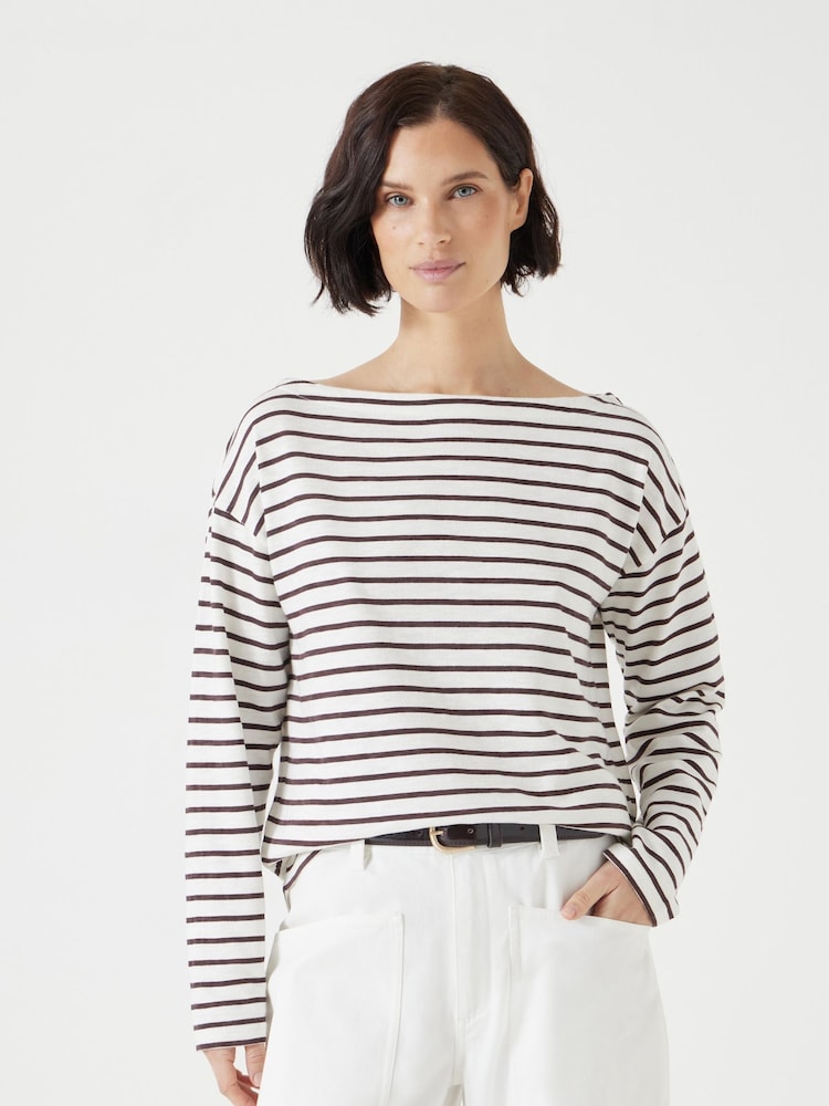 Blanco - Hush Slash Neck Stripe T-Shirt - Imagen 1 de 5 Blanco - Hush Slash Neck Stripe T-Shirt - Imagen 1 de 5