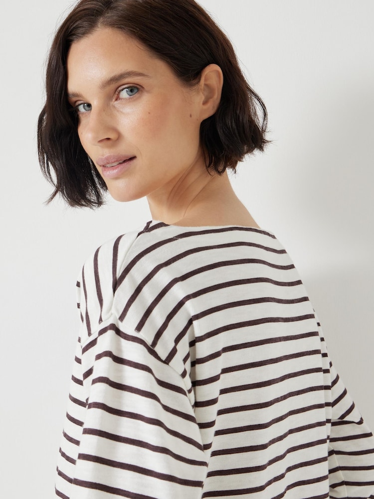 Hush White Slash Neck Stripe T-Shirt - Image 4 of 5