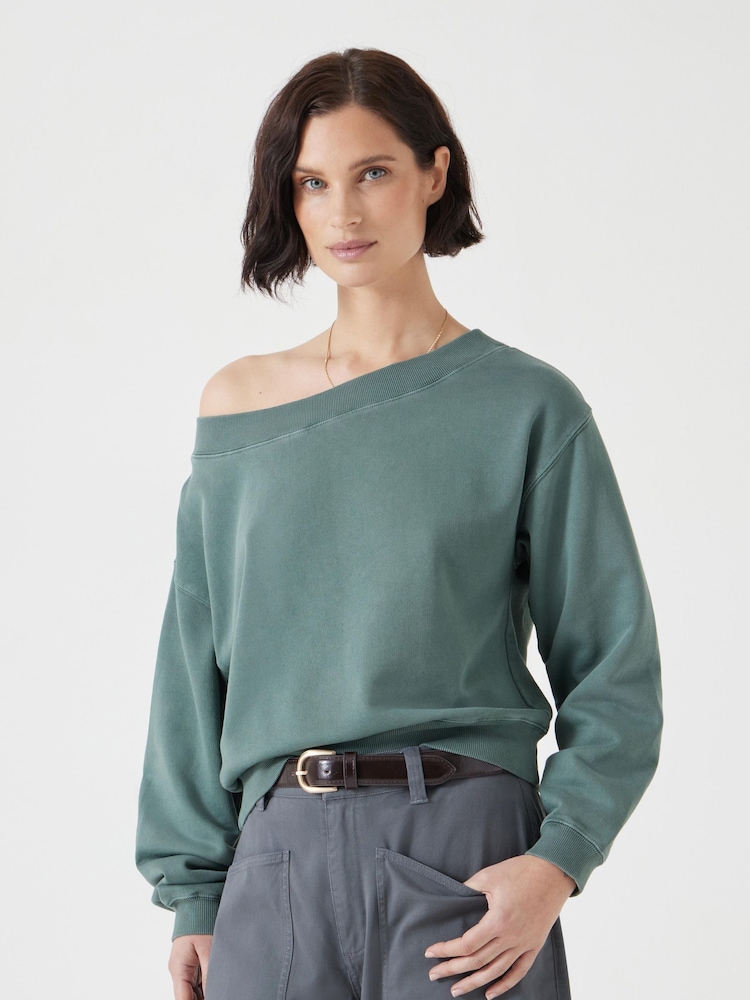 Hush Green Carlota Off Shoulder 100% Cotton Sweatshirt - Image 1 of 5