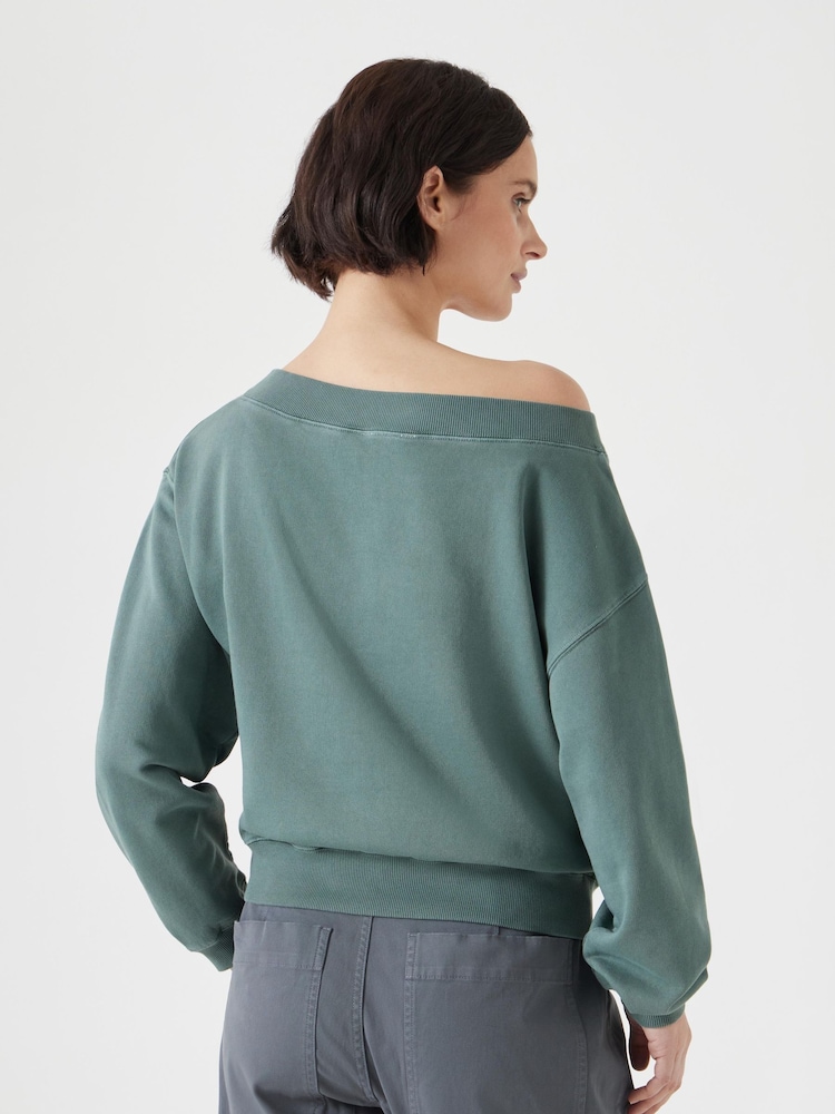 Hush Green Carlota Off Shoulder 100% Cotton Sweatshirt - Image 2 of 5