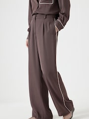 Hush Brown Piping Detail Wide Leg Trousers - Image 1 of 5