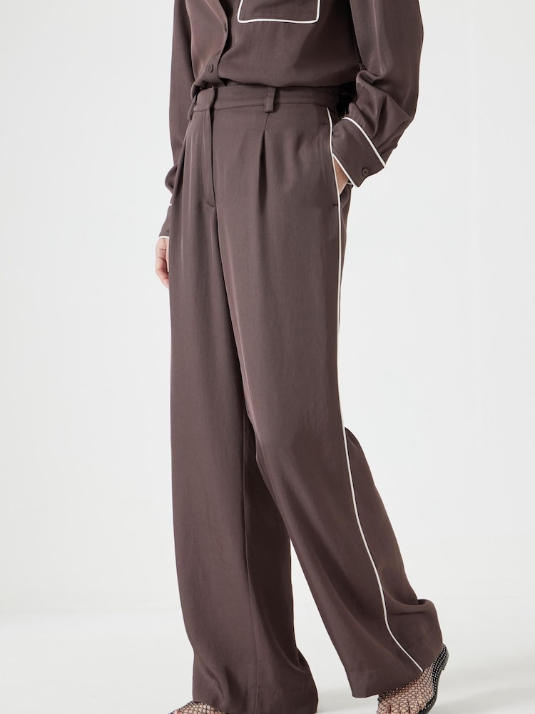 Hush Brown Piping Detail Wide Leg Trousers - Image 1 of 5
