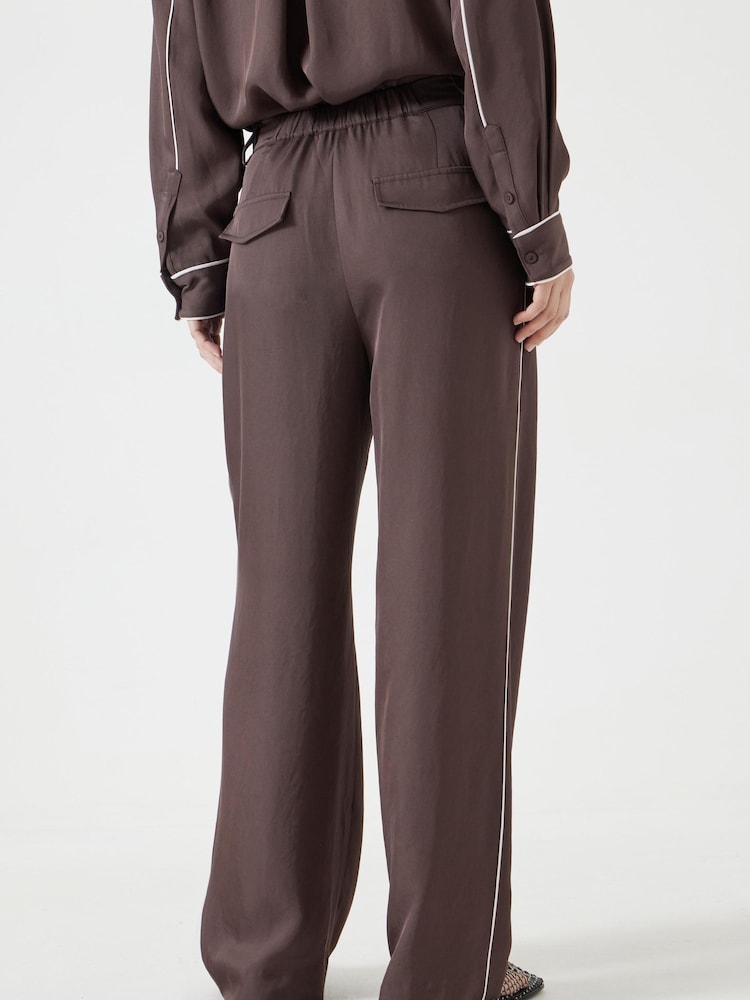 Hush Brown Piping Detail Wide Leg Trousers - Image 2 of 5
