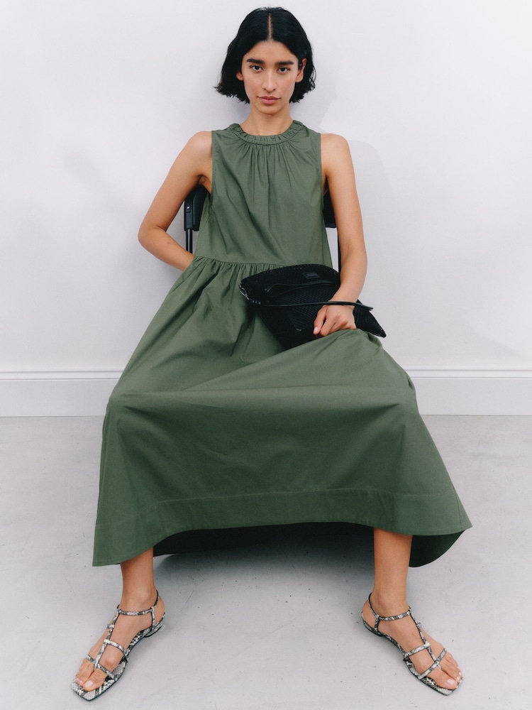 Hush Green Sleeveless Crew Neck Maxi 100% Cotton Dress - Image 1 of 5