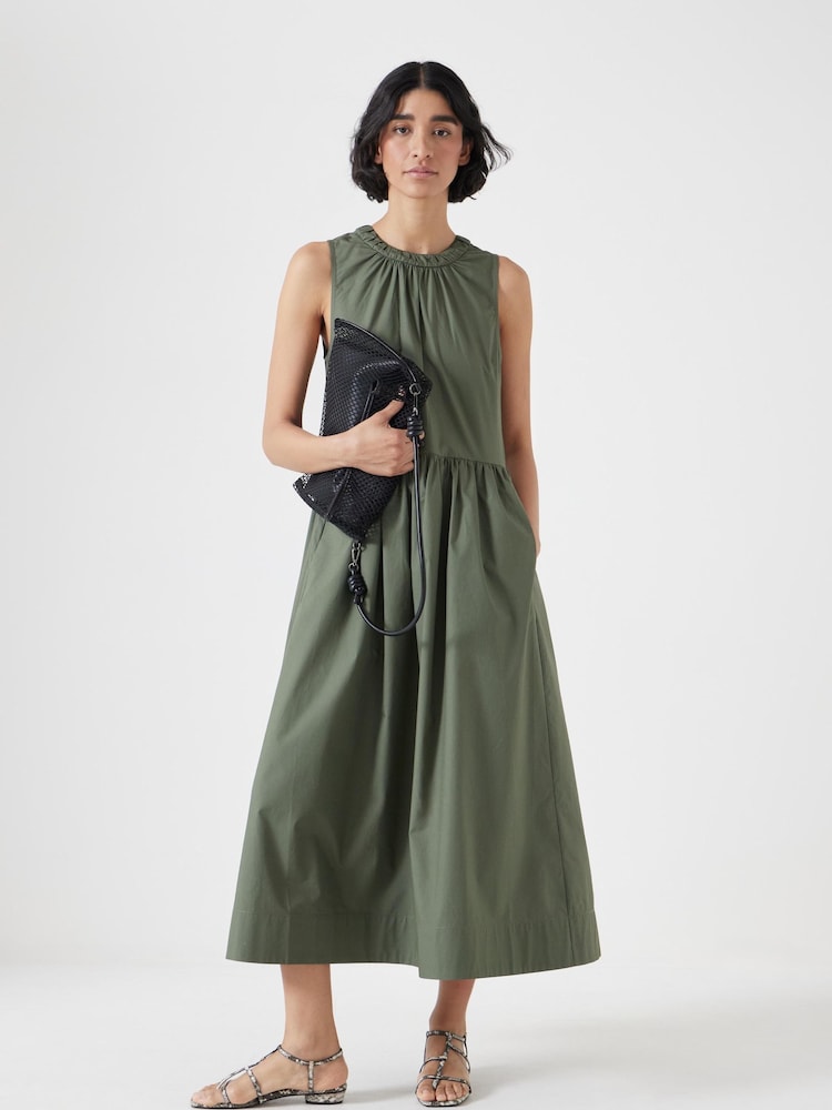 Hush Green Sleeveless Crew Neck Maxi 100% Cotton Dress - Image 2 of 5