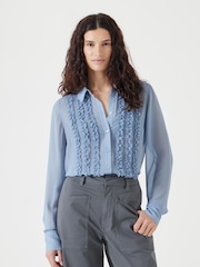 Hush Blue Sky Long Sleeve Ruffle Sheer Shirt - Image 2 of 5