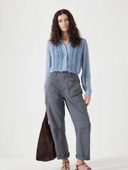 Hush Blue Sky Long Sleeve Ruffle Sheer Shirt - Image 3 of 5