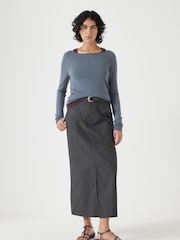 Hush Blue Fine Knit Slash Neck Seam Detail T-Shirts - Image 3 of 5