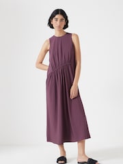 Hush Brown Sleeveless Gathered Waist Midi Dress - Image 1 of 5