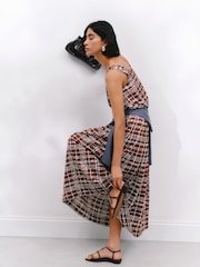 Hush Brown Pleated Satin Midi Twill Skirt - Image 1 of 6