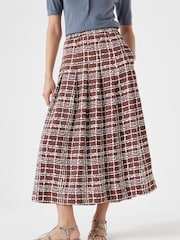 Hush Brown Pleated Satin Midi Twill Skirt - Image 2 of 6