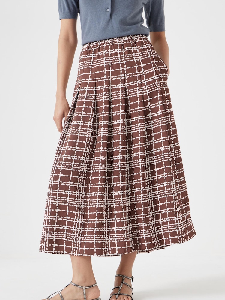 Hush Brown Pleated Satin Midi Twill Skirt - Image 2 of 6