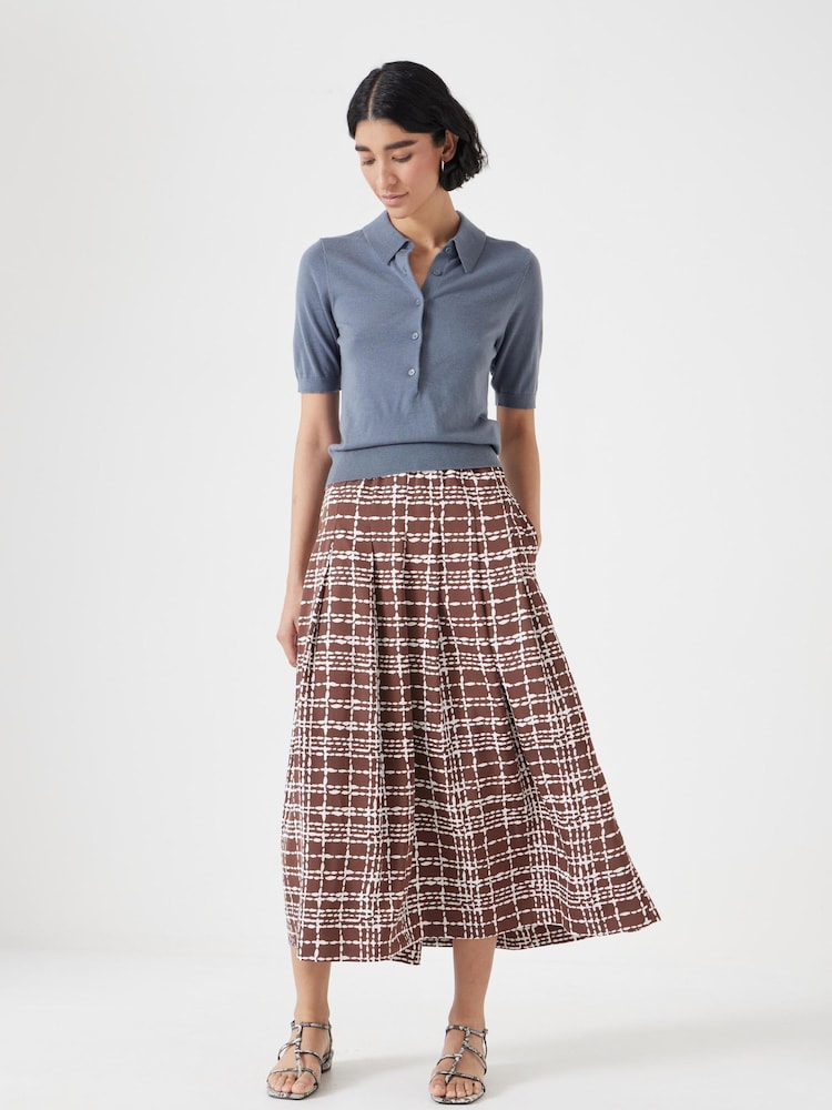 Hush Brown Pleated Satin Midi Twill Skirt - Image 3 of 6