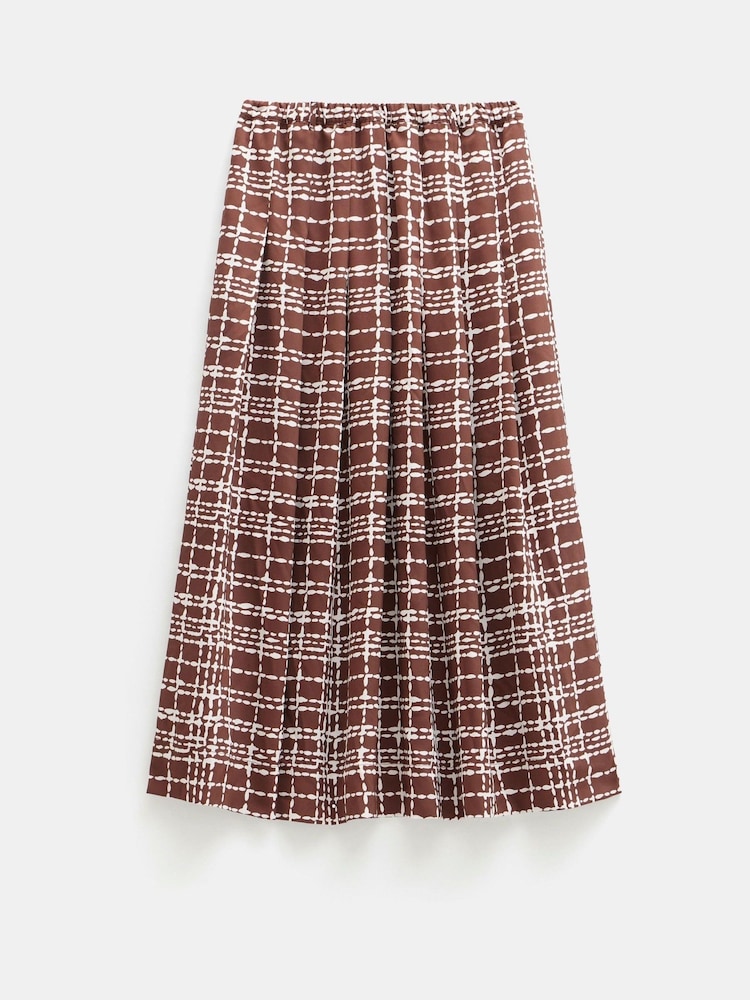 Hush Brown Pleated Satin Midi Twill Skirt - Image 6 of 6