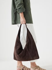 Hush Brown Suede Hobo Tote Bag - Image 4 of 5