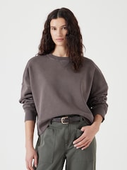 Hush Brown Oversized 100% Cotton Micaela Cropped Sweatshirt - Image 1 of 5