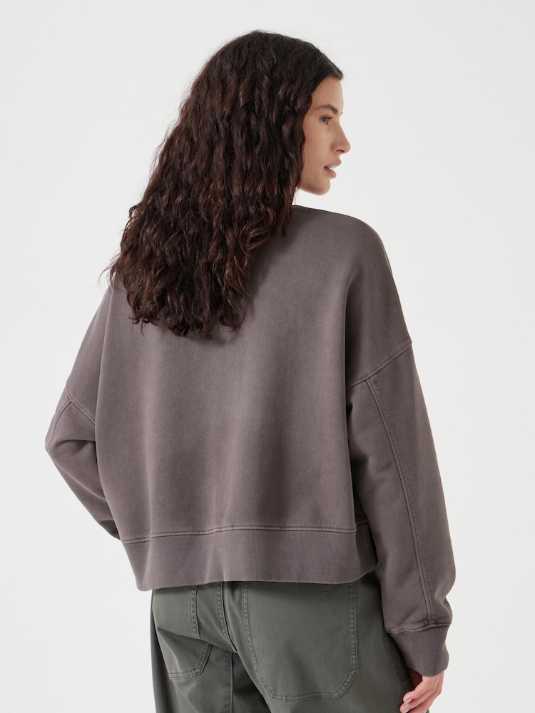 Hush Brown Oversized 100% Cotton Micaela Cropped Sweatshirt - Image 2 of 5