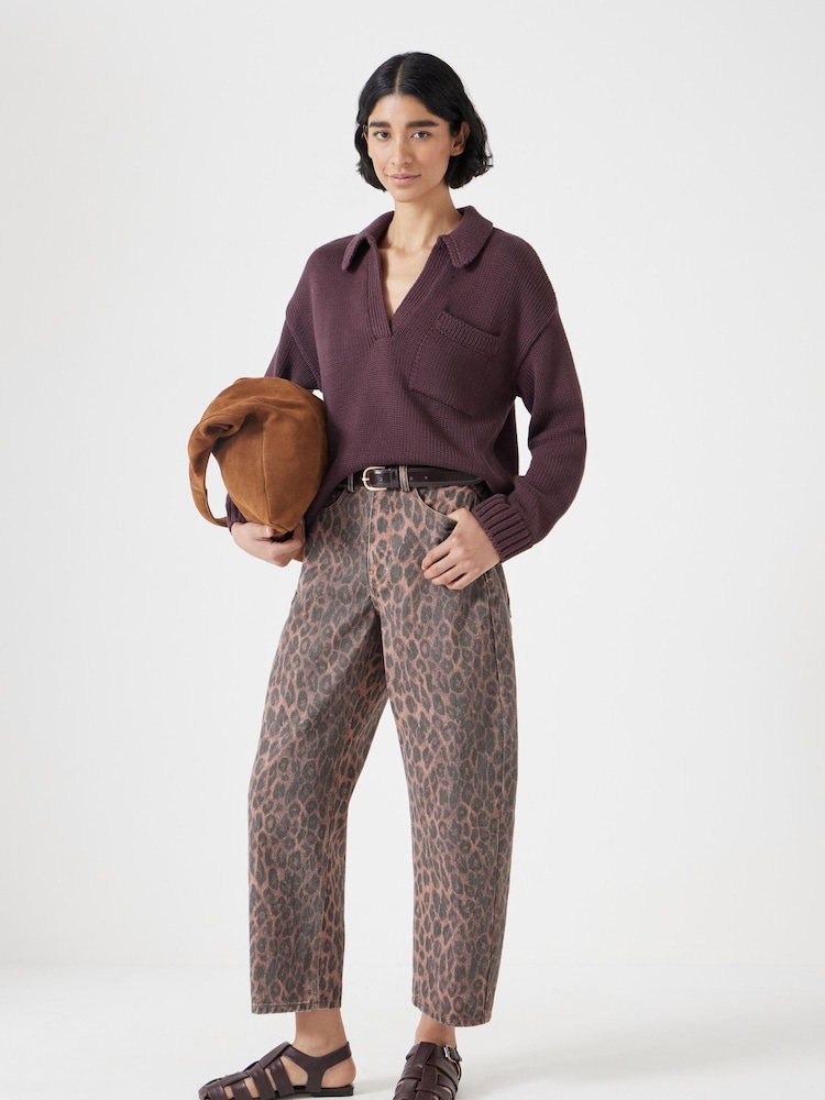 Hush Animal Leopard Print 100% Cotton Barrel Leg Jeans - Image 1 of 5