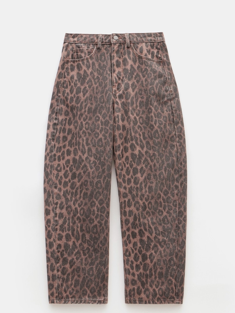 Hush Animal Leopard Print 100% Cotton Barrel Leg Jeans - Image 5 of 5