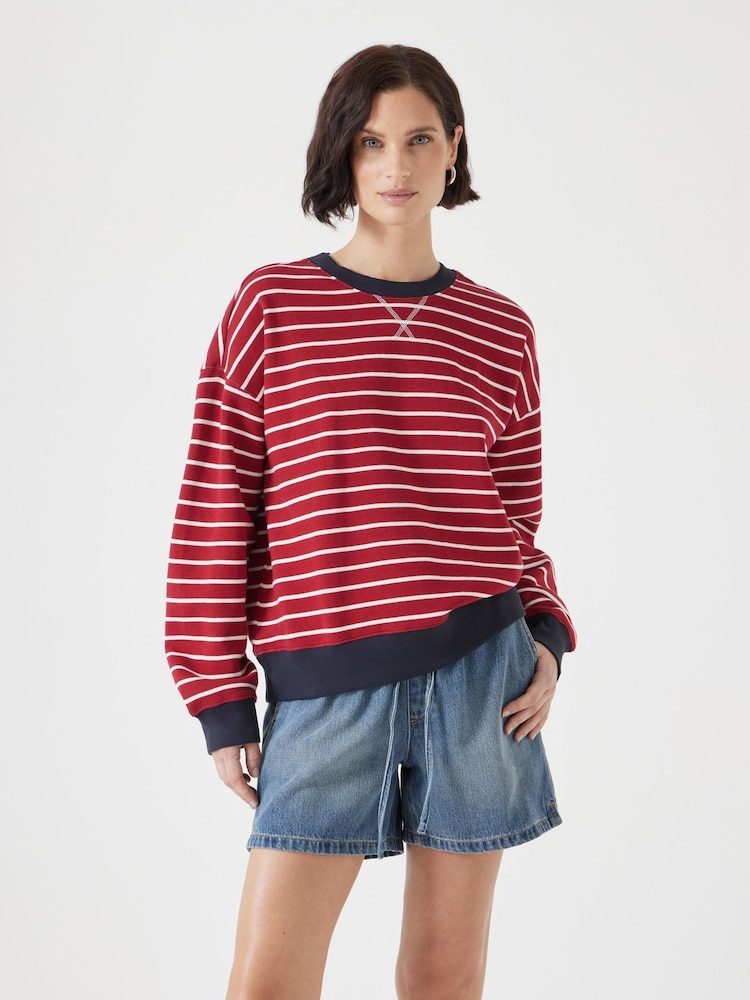 Hush Red Luca Stripe Heavyweight 100% Cotton Sweatshirt - Image 1 of 5