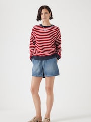 Hush Red Luca Stripe Heavyweight 100% Cotton Sweatshirt - Image 2 of 5