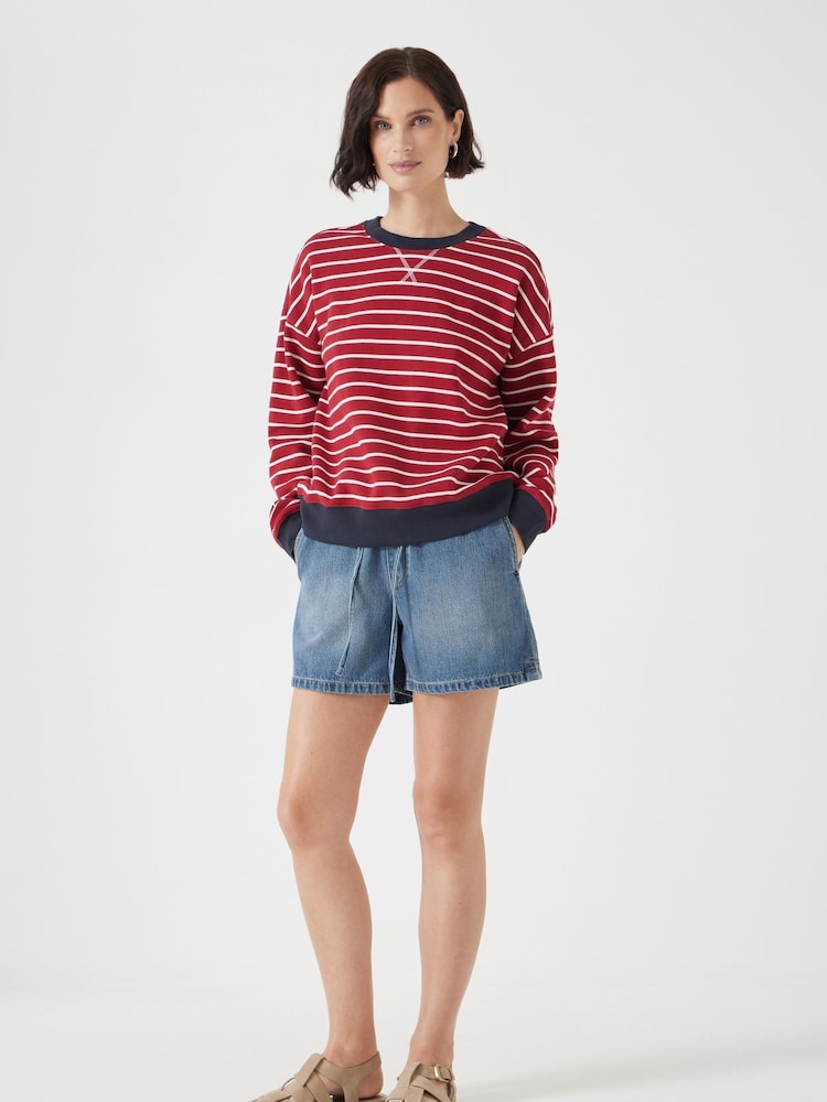 Hush Red Luca Stripe Heavyweight 100% Cotton Sweatshirt - Image 2 of 5