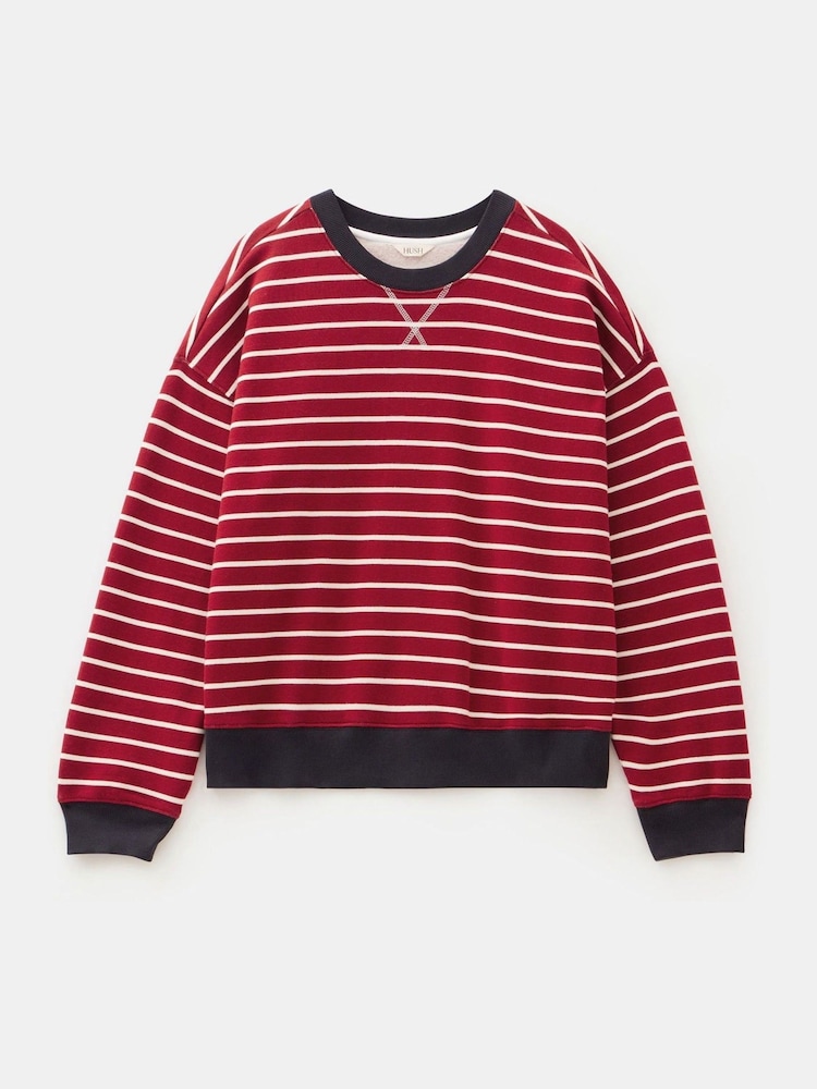 Hush Red Luca Stripe Heavyweight 100% Cotton Sweatshirt - Image 5 of 5