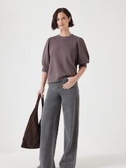 Hush Brown Puff Sleeve 100% Cotton Sweatshirt - Image 2 of 5