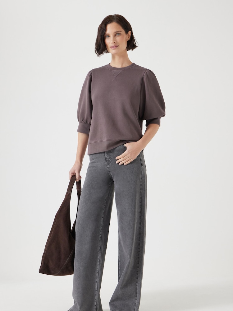 Hush Brown Puff Sleeve 100% Cotton Sweatshirt - Image 2 of 5