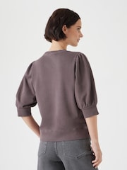 Hush Brown Puff Sleeve 100% Cotton Sweatshirt - Image 3 of 5