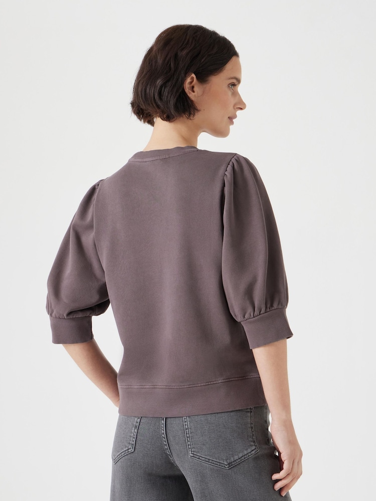 Hush Brown Puff Sleeve 100% Cotton Sweatshirt - Image 3 of 5