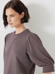 Hush Brown Puff Sleeve 100% Cotton Sweatshirt - Image 4 of 5