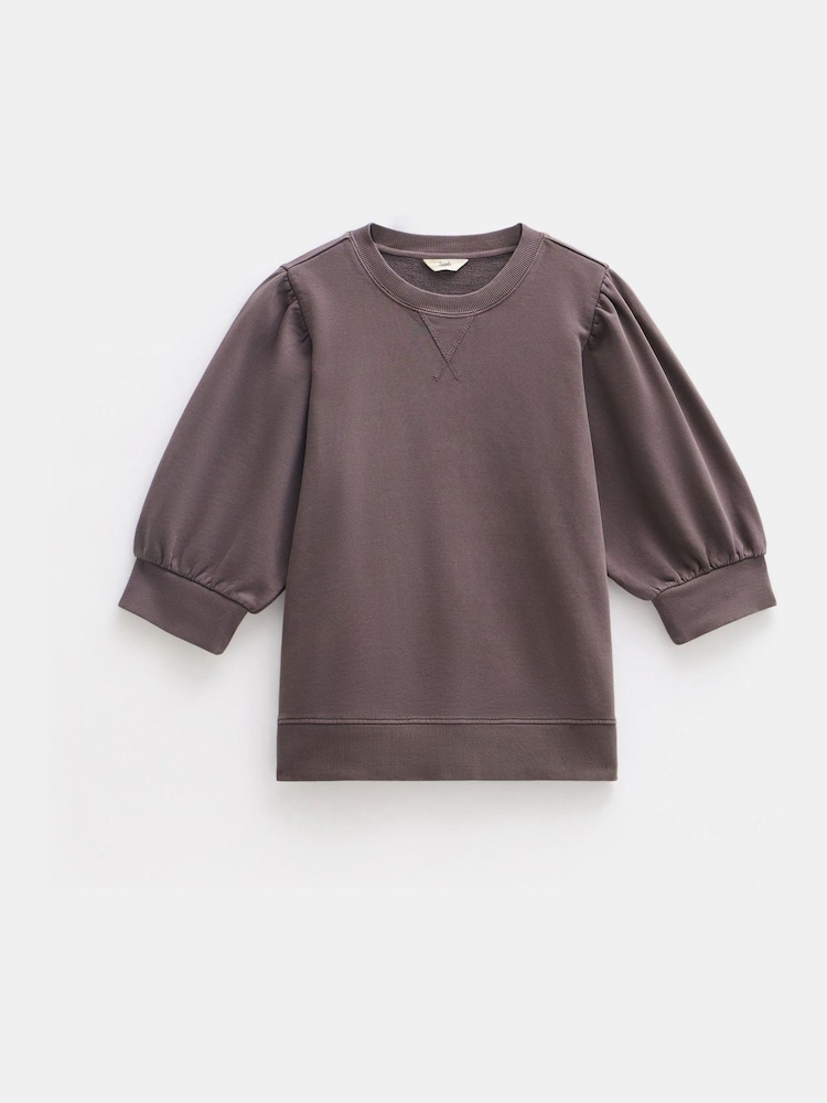 Hush Brown Puff Sleeve 100% Cotton Sweatshirt - Image 5 of 5