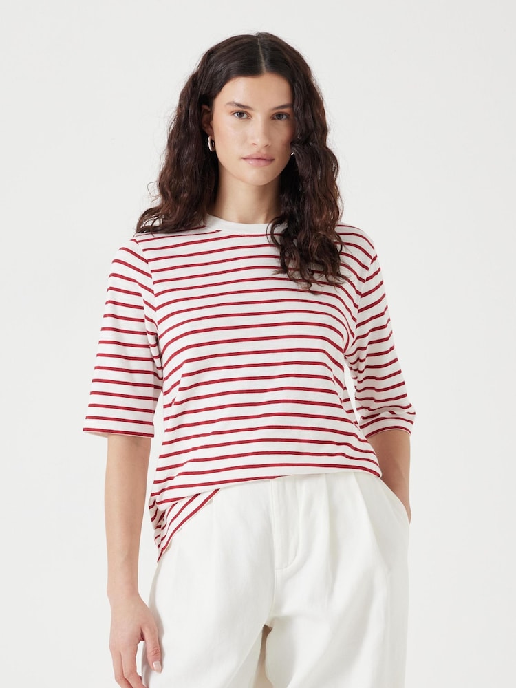 Blanco - Hush Sora Striped Relaxed 100% Cotton T-Shirt - Imagen 1 de 5 Blanco - Hush Sora Striped Relaxed 100% Cotton T-Shirt - Imagen 1 de 5