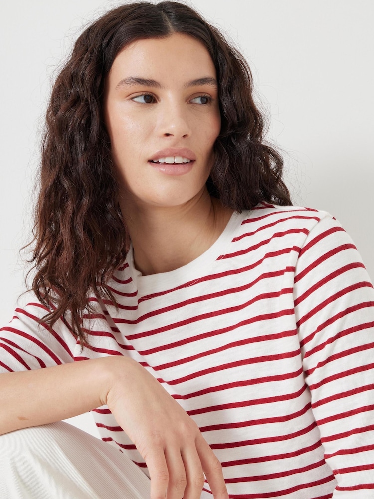 Hush White Sora Striped Relaxed 100% Cotton T-Shirt - Image 4 of 5