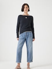 Hush Blue Chrome Fine Knit Slash Neck Seam Detail T-Shirts - Image 2 of 5
