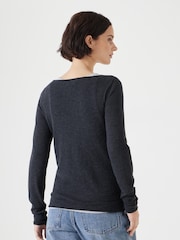Hush Blue Chrome Fine Knit Slash Neck Seam Detail T-Shirts - Image 3 of 5