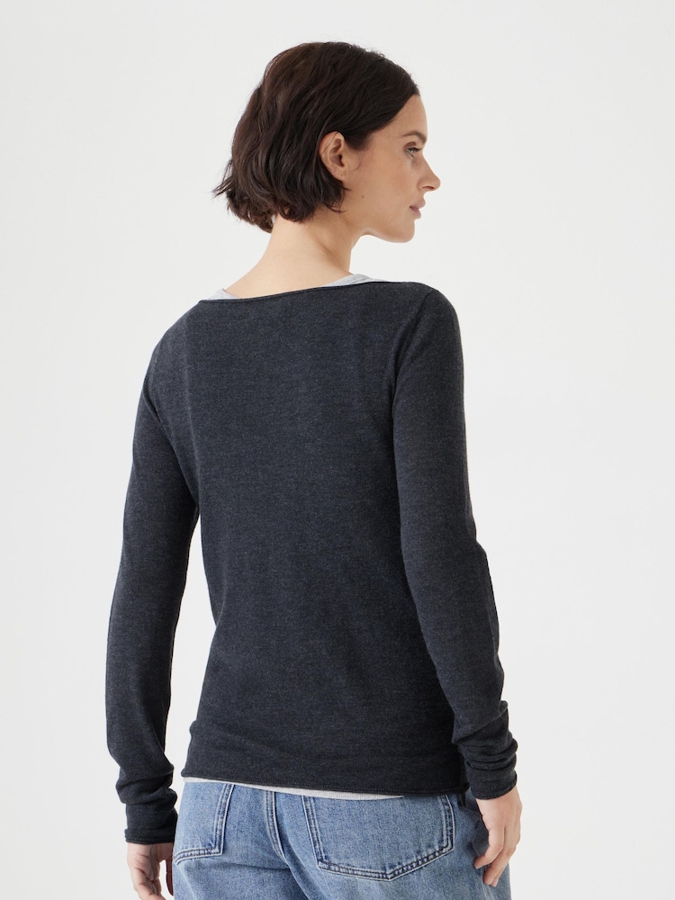 Hush Blue Chrome Fine Knit Slash Neck Seam Detail T-Shirts - Image 3 of 5
