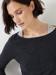 Hush Blue Chrome Fine Knit Slash Neck Seam Detail T-Shirts - Image 4 of 5