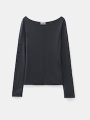 Hush Blue Chrome Fine Knit Slash Neck Seam Detail T-Shirts - Image 5 of 5