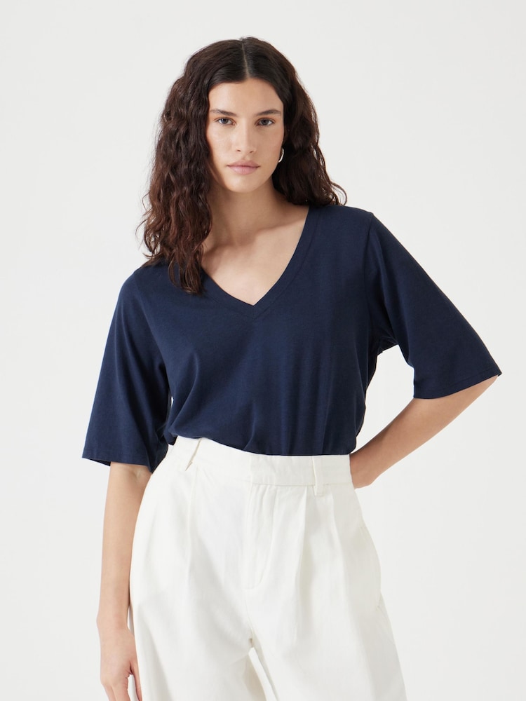 Синий - Hush Reece V-Neck Drapey T-Shirt - Изображение 1 из 5