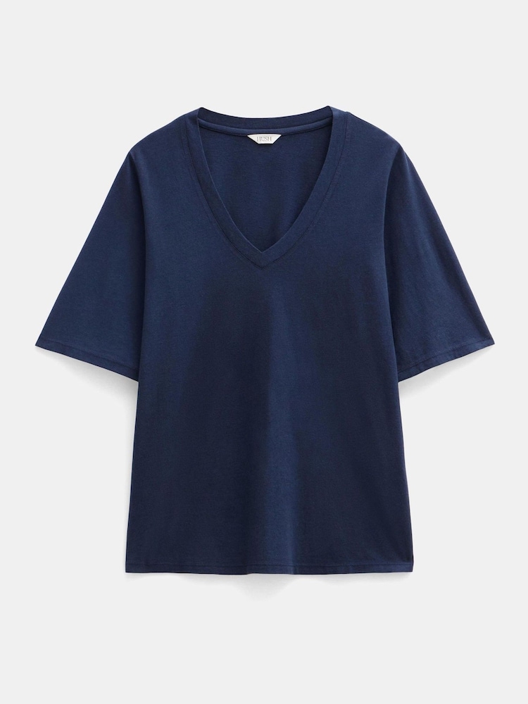 Синий - Hush Reece V-Neck Drapey T-Shirt - Изображение 5 из 5