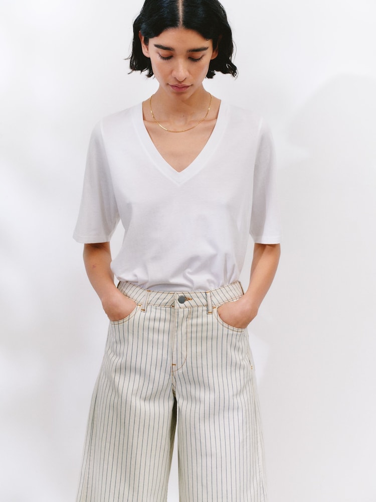 Hush White Reece V-Neck Drapey T-Shirt - Image 1 of 6
