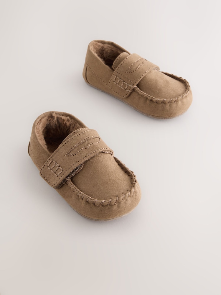 Tan Brown Touch Fastening Moccasin Slippers - Image 1 of 5
