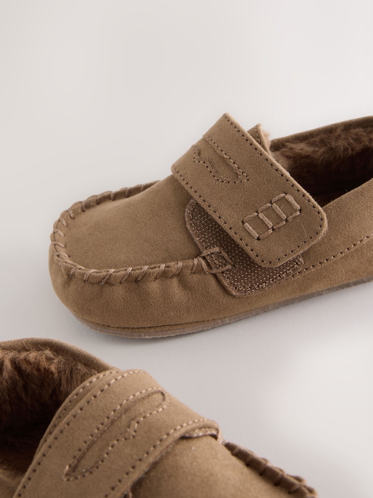 Tan Brown Touch Fastening Moccasin Slippers - Image 5 of 5