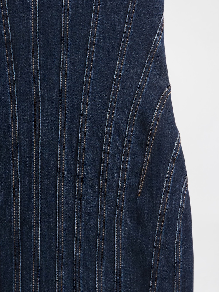 GapStudio Dark Wash Blue Seamed Denim Midi Dress - Image 6 of 6
